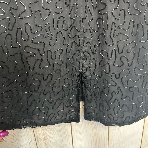Vintage 100% Silk Sequin Beaded Gold Black 12p Midi Dress - Picture 8 of 12